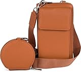 styleBREAKER Damen Taschen Set 2-Teilig Mini Bag mit Handy Fach und RFID Schutz, Umhängetasche, Handytasche, Crossbag 02012385, Farbe:Cognac