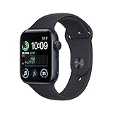 Apple Watch SE (2. Generation) (GPS, 44mm) Smartwatch - Aluminiumgehäuse, Sportarmband Mitternacht - Regular. Fitness-und Schlaftracker, Unfallerkennung, Herzfrequenzmesser, Wasserschutz